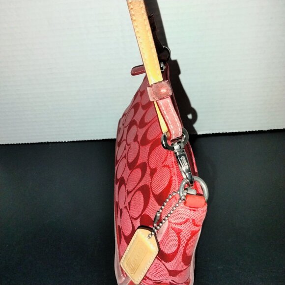 Coach Mini Pouch, Signature Logo Canvas Fabric, Red Shoulder/Wristlet, NWOT - Picture 6 of 9